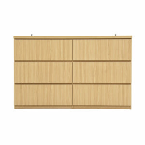 English Elm Modern Six Drawer Dresser with Wave Panel Fronts Handleless Design for Bedroom Natural W409P371357