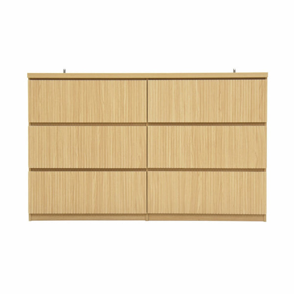 English Elm Modern Six Drawer Dresser with Wave Panel Fronts Handleless Design for Bedroom Natural W409P371357