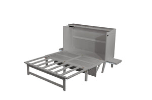 English Elm Queen Murphy Cabinet Bed Solid Pine Build with Usb Charging and Fold Out Desktop Grey W504S00167
