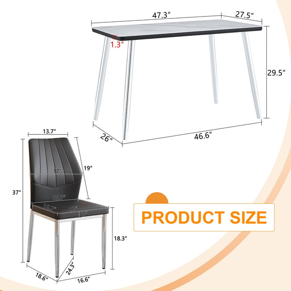 English Elm Table and Chair Set Marble Glass Top with Pu Seats Modern Dining for Apartments W1151S04645