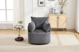 English Elm swivel Barrel Accent Chair with Solid Wood Frame & Metal Base, 350 lb Capacity, Sleek Curved Backrest Elegance Grey W2120P293680