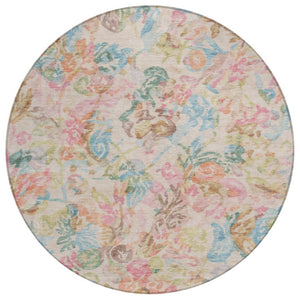 8 Ft Round Floral Polyester Rug Stain Resistant for Indoor Outdoor Living