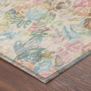 8 Ft Round Floral Polyester Rug Stain Resistant for Indoor Outdoor Living