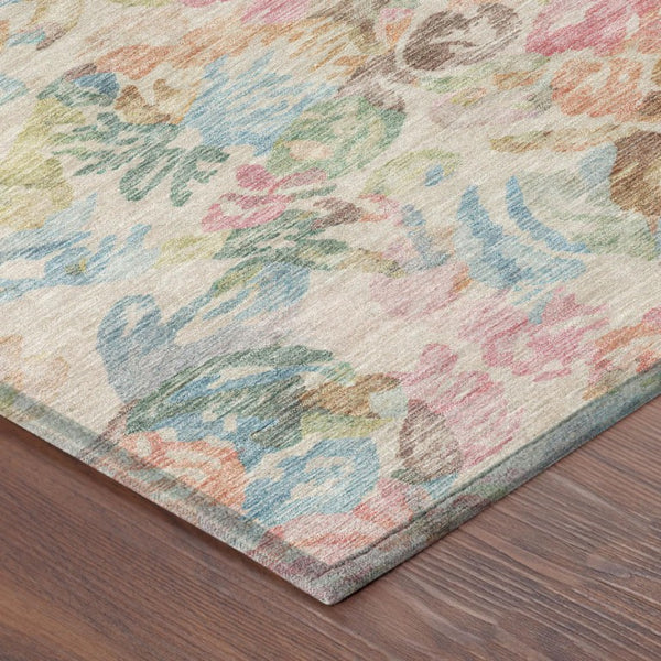 8 Ft Round Floral Polyester Rug Stain Resistant for Indoor Outdoor Living