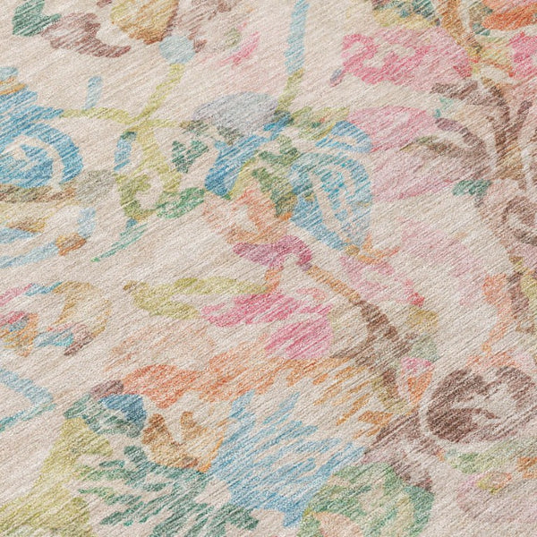 8 Ft Round Floral Polyester Rug Stain Resistant for Indoor Outdoor Living