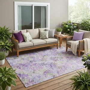 5 X 8 Plum Floral Polyester Area Rug Washable Stain Resistant for Patio or Living Room