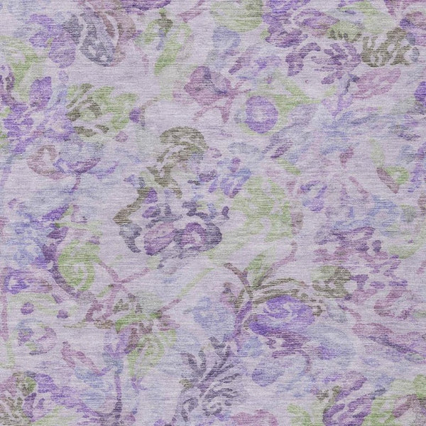 5 X 8 Plum Floral Polyester Area Rug Washable Stain Resistant for Patio or Living Room