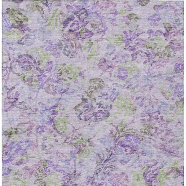5 X 8 Plum Floral Polyester Area Rug Washable Stain Resistant for Patio or Living Room
