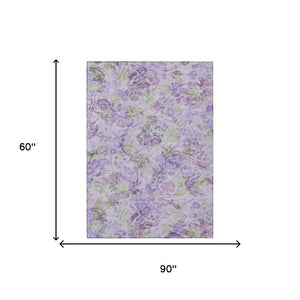 5 X 8 Plum Floral Polyester Area Rug Washable Stain Resistant for Patio or Living Room
