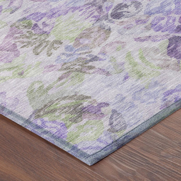 10 X 14 Floral Polyester Area Rug Washable Stain Resistant Indoor Outdoor Plum