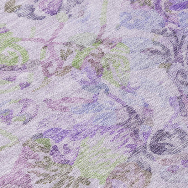10 X 14 Floral Polyester Area Rug Washable Stain Resistant Indoor Outdoor Plum