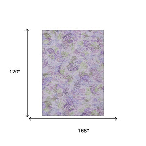 10 X 14 Floral Polyester Area Rug Washable Stain Resistant Indoor Outdoor Plum