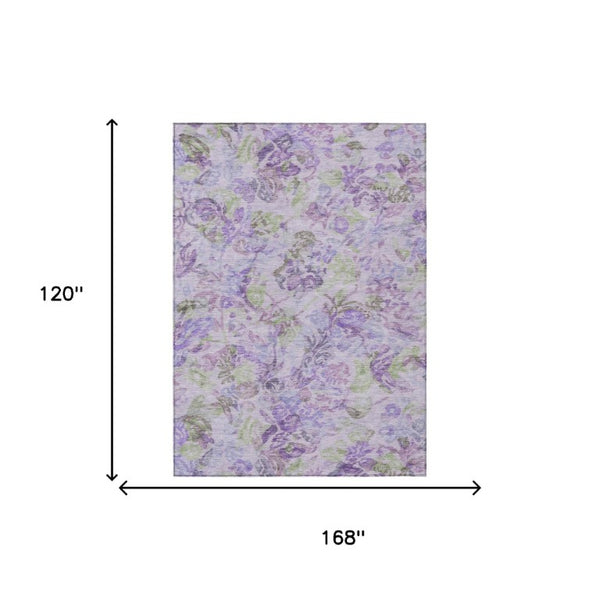 10 X 14 Floral Polyester Area Rug Washable Stain Resistant Indoor Outdoor Plum