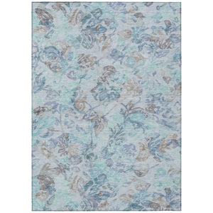 HomeRoots 8x10 Floral Polyester Area Rug Teal Silver Washable Stain Resistant Patio Living Room 739013