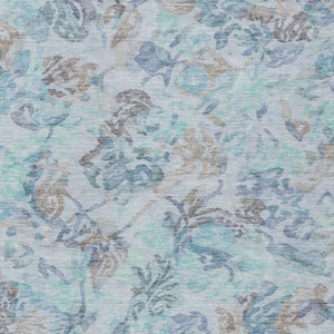 8x10 Floral Polyester Area Rug Teal Silver Washable Stain Resistant Patio Living Room