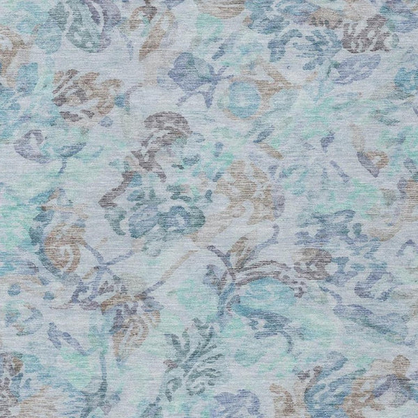 8x10 Floral Polyester Area Rug Teal Silver Washable Stain Resistant Patio Living Room