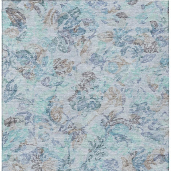 8x10 Floral Polyester Area Rug Teal Silver Washable Stain Resistant Patio Living Room