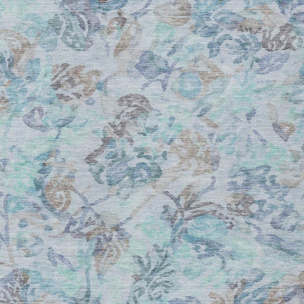 10 X 14 Floral Polyester Area Rug Stain Resistant Indoor Outdoor Teal Silver