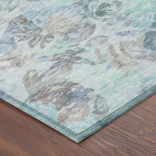 10 X 14 Floral Polyester Area Rug Stain Resistant Indoor Outdoor Teal Silver