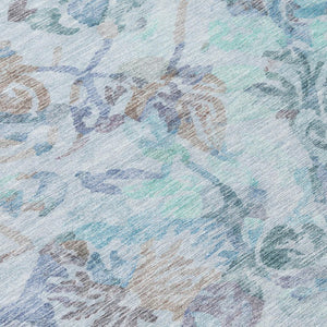 10 X 14 Floral Polyester Area Rug Stain Resistant Indoor Outdoor Teal Silver