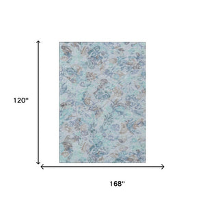 10 X 14 Floral Polyester Area Rug Stain Resistant Indoor Outdoor Teal Silver