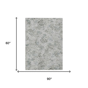 5 X 8 Taupe Brown Floral Polyester Area Rug Washable Stain Resistant Patio Porch