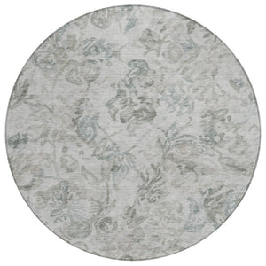 HomeRoots 8 Foot Round Floral Polyester Area Rug for Patio Porch or Family Room in Taupe 739018