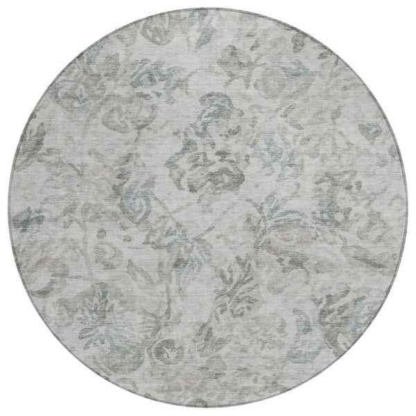 HomeRoots 8 Foot Round Floral Polyester Area Rug for Patio Porch or Family Room in Taupe 739018