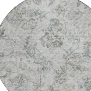 8 Foot Round Floral Polyester Area Rug for Patio Porch or Family Room in Taupe