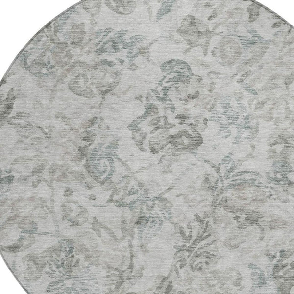 8 Foot Round Floral Polyester Area Rug for Patio Porch or Family Room in Taupe