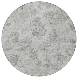 8 Foot Round Floral Polyester Area Rug for Patio Porch or Family Room in Taupe