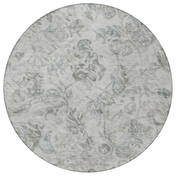 8 Foot Round Floral Polyester Area Rug for Patio Porch or Family Room in Taupe