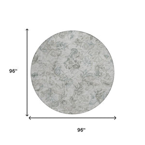 8 Foot Round Floral Polyester Area Rug for Patio Porch or Family Room in Taupe