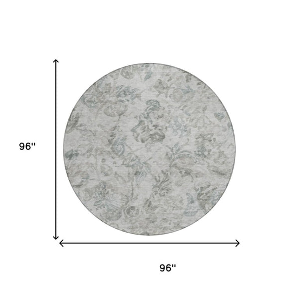 8 Foot Round Floral Polyester Area Rug for Patio Porch or Family Room in Taupe