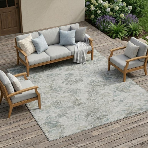 8 X 10 Taupe Brown Floral Polyester Area Rug Stain Resistant for Patio or Living Room