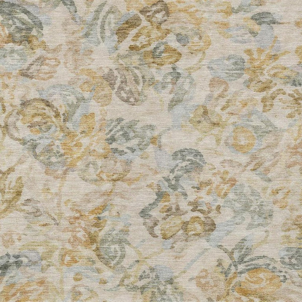 5 X 8 Wheat Gold Floral Polyester Area Rug Washable Stain Resistant Indoor Outdoor