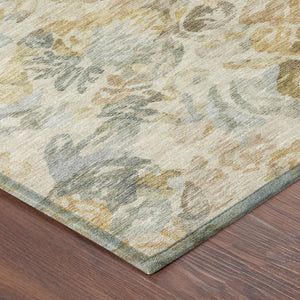 5 X 8 Wheat Gold Floral Polyester Area Rug Washable Stain Resistant Indoor Outdoor