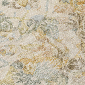 5 X 8 Wheat Gold Floral Polyester Area Rug Washable Stain Resistant Indoor Outdoor