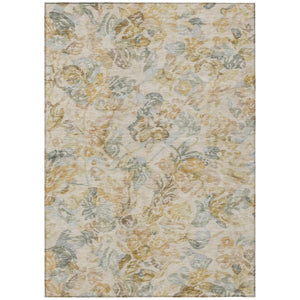 HomeRoots 8 X 10 Wheat Gold Floral Polyester Area Rug Washable Stain Resistant Indoor Outdoor 739025