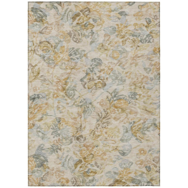 HomeRoots 8 X 10 Wheat Gold Floral Polyester Area Rug Washable Stain Resistant Indoor Outdoor 739025