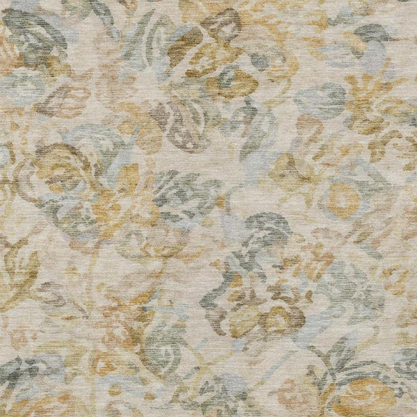 8 X 10 Wheat Gold Floral Polyester Area Rug Washable Stain Resistant Indoor Outdoor