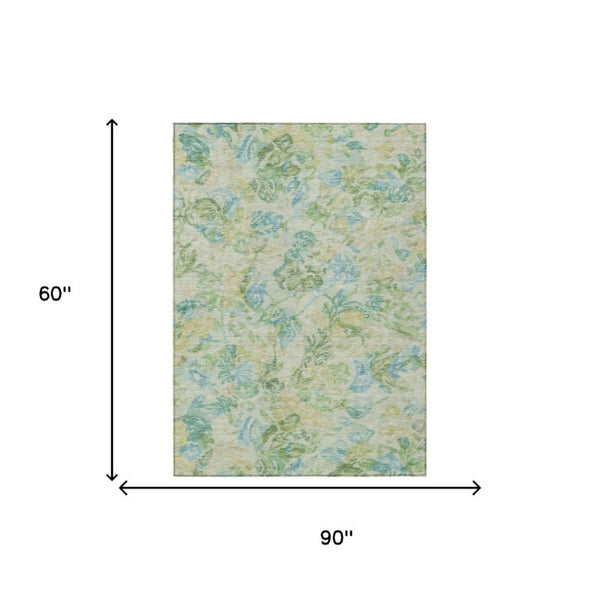 5x8 Floral Polyester Area Rug Washable Stain Resistant for Patio and Living Room
