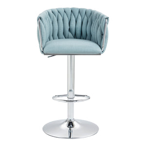 English Elm 360° Fabric Swivel Bar Stools Set of 2 with High Rebound Sponge Cushions, Adjustable Metal Legs, Modern Design Blue W2215P252782