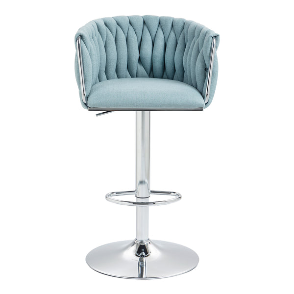 English Elm 360° Fabric Swivel Bar Stools Set of 2 with High Rebound Sponge Cushions, Adjustable Metal Legs, Modern Design Blue W2215P252782