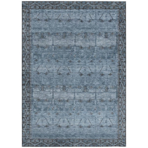 HomeRoots 5x8 Blue Gray Tribal Polyester Area Rug Washable Stain Resistant Indoor Outdoor Use 739041