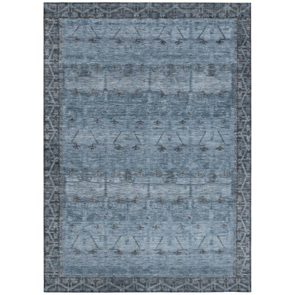 HomeRoots 5x8 Blue Gray Tribal Polyester Area Rug Washable Stain Resistant Indoor Outdoor Use 739041