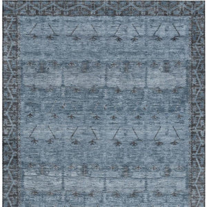 5x8 Blue Gray Tribal Polyester Area Rug Washable Stain Resistant Indoor Outdoor Use