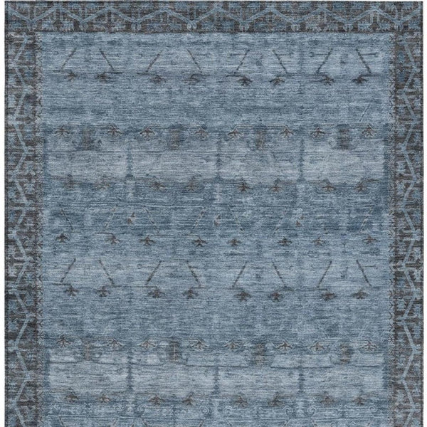 5x8 Blue Gray Tribal Polyester Area Rug Washable Stain Resistant Indoor Outdoor Use