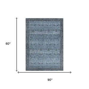 5x8 Blue Gray Tribal Polyester Area Rug Washable Stain Resistant Indoor Outdoor Use