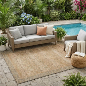 5 X 8 Tribal Pattern Washable Polyester Area Rug for Indoor Outdoor Living Spaces